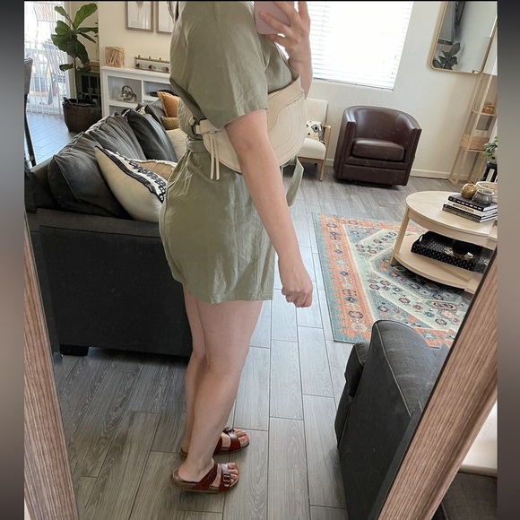 Cotton On| Olive Cargo Linen Romper, Short Sleeve, Size Large••• - Picture 3 of 13
